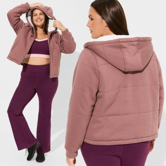 NWT Torrid 2 Rose Taupe Fleece Fur Lined Bomber 2X 18 20 - Picture 1 of 9